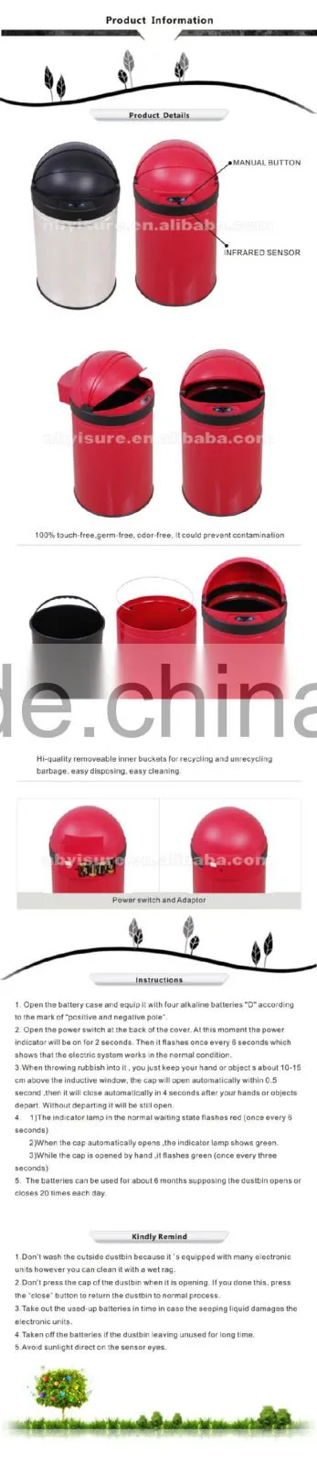 sensor dustbin 5042LD 42L sensor dustbins with half-ball plastic cover