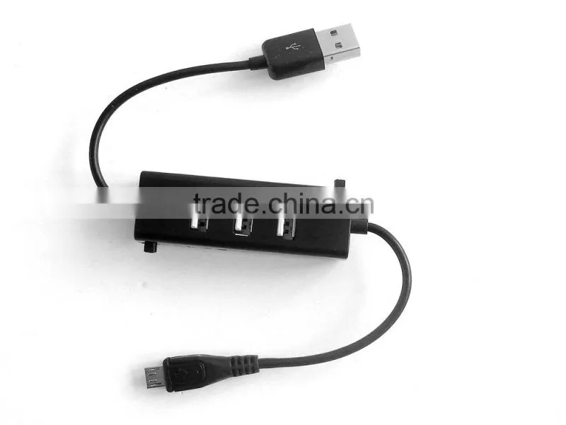 USB 2.0 3-Port Compact Hub with a Built-in Micro USB Power Charge and USB 2.0 Cable
