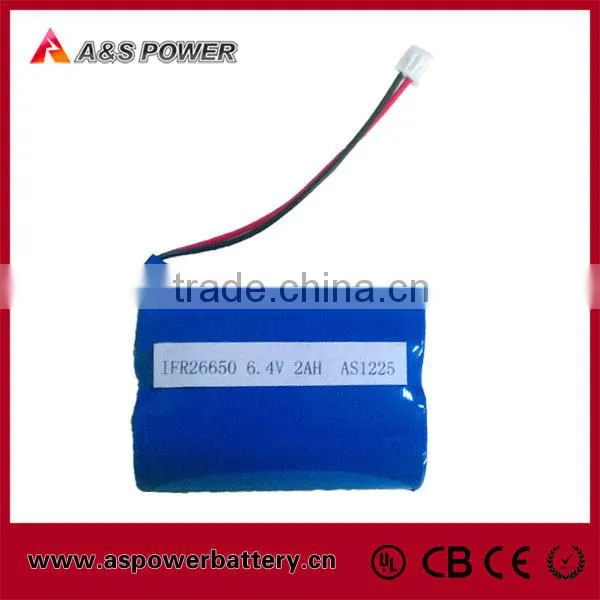 2S1P 26650 LiFePO4 6.4V 2000mAh Lifepo4 Battery 26650 mod cell packs
