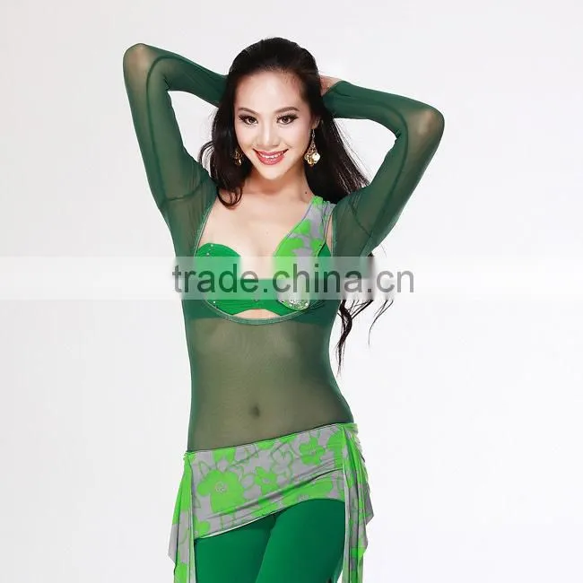 Breathable Mesh Fabric Long Sleeve hot sexy belly dance tops