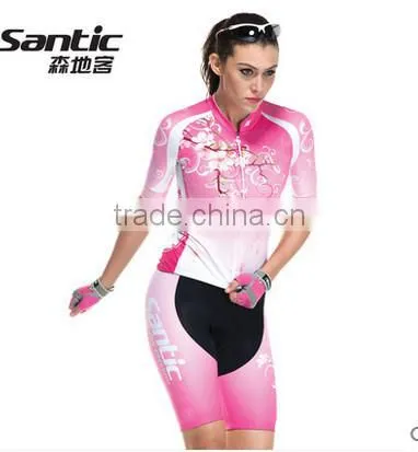 Santic Summer New Style women sublimation cycling wear set with padded compression shorts and Anti-UV