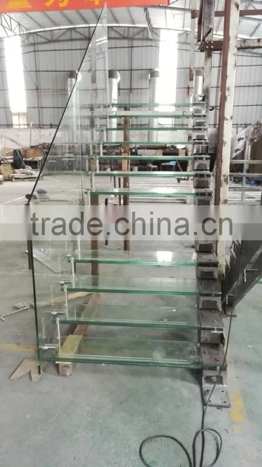 Prefab modern glass straight floating stairs design --YUDI