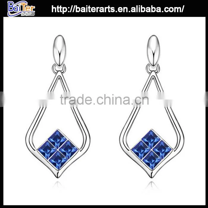 Fashion created gemstone 925 sterling silver blue fire opal stud earring