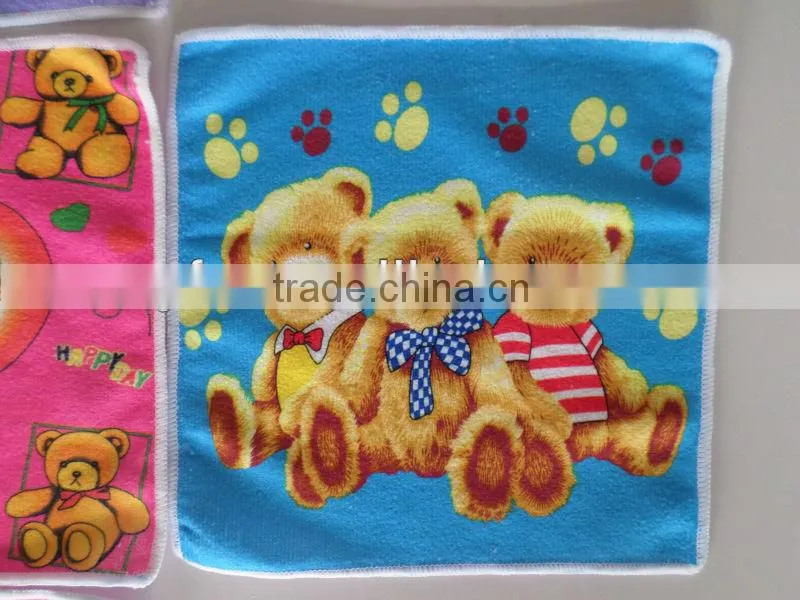 100% polyester microfiber warp knitting knitted thermal transfer printed square wash cloth with cartoon design