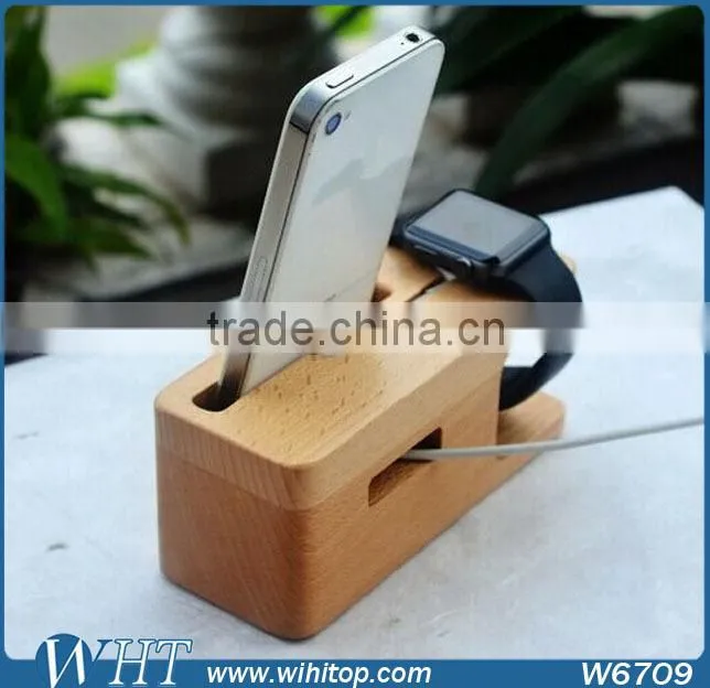 2015 New arrival wood display stand for iPhone 6, wood charger stand for apple watch mobile accessories
