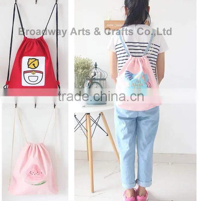 Canvas school bag drawstring backpack bag