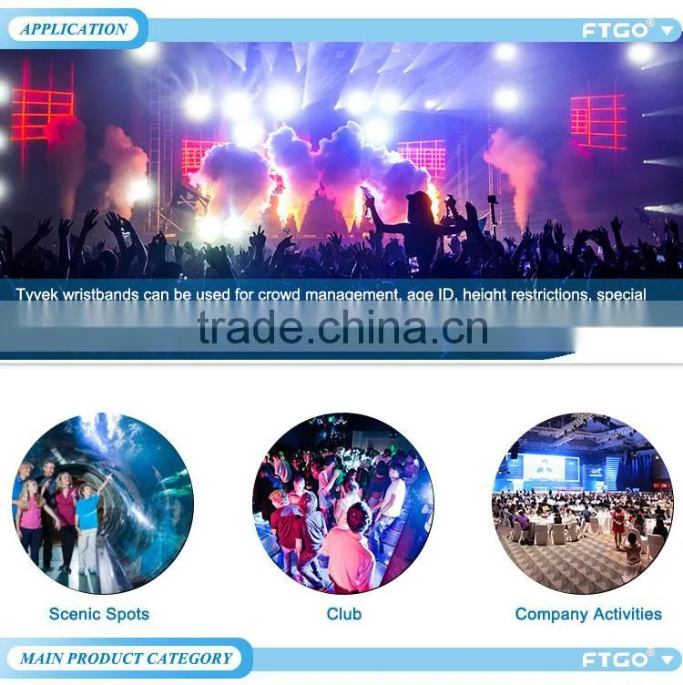 custom design printable tyvek waterproof paper id bracelets wristband