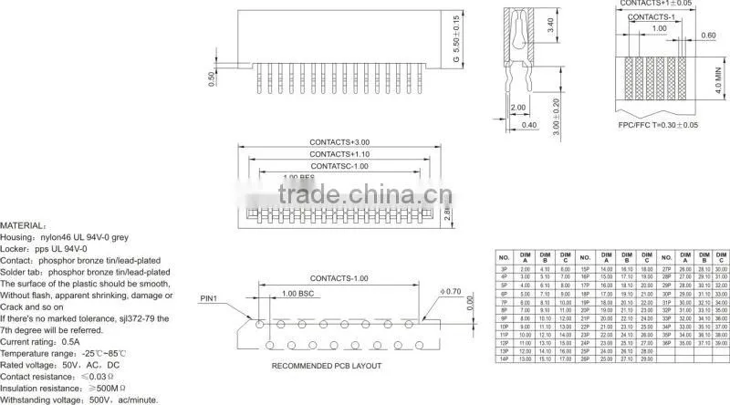 smt female FPC connector 1.0B-nPL