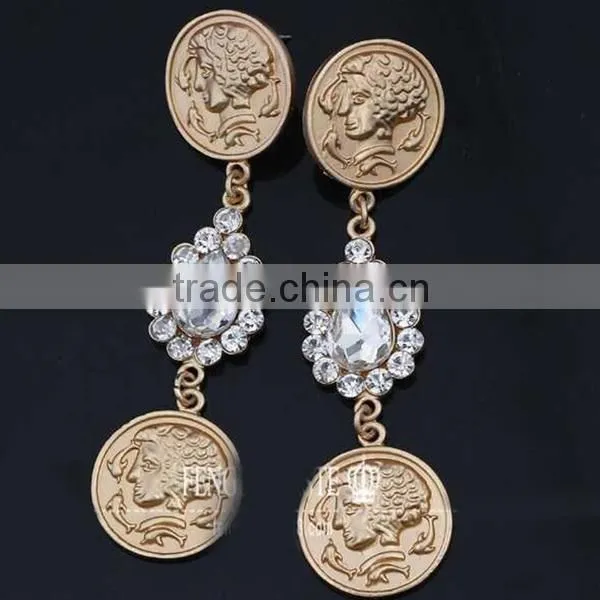 14 gold color hanging women head alloy tassel earring