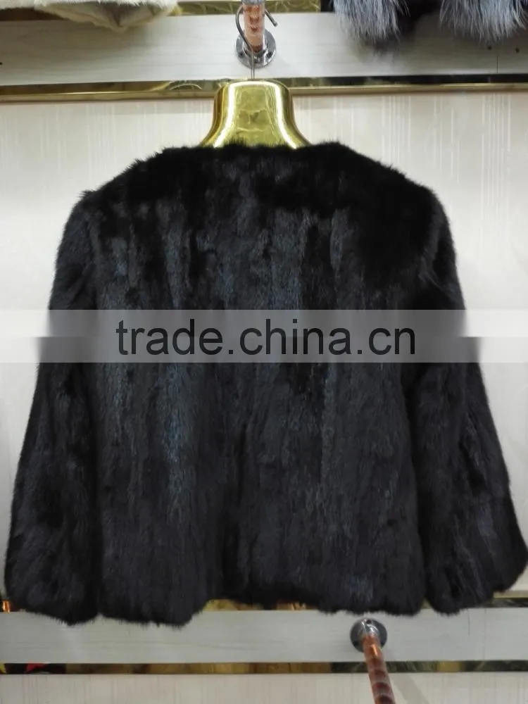 Mink fur coat with silver fox collar for women winter