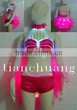 Sexy Belly Dance Dress / LED Ballet Dance Costumes for Sale / Light Pink Night Club Performance Short Dress
