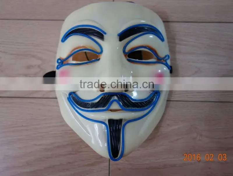 V for Vendetta el wire mask / EL wire halloween mask / EL WIRE Masquerade Face Mask
