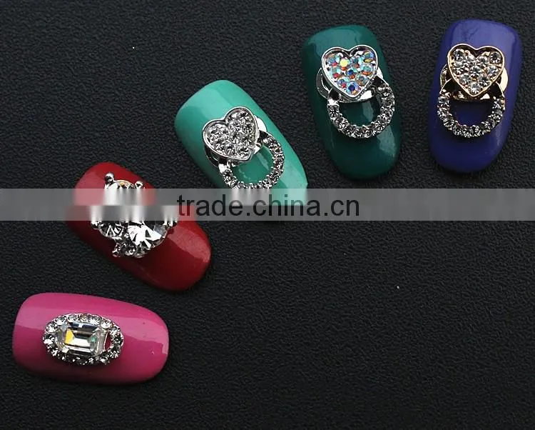 strong quality heart design shining rhinestone and zircon metal jewelry for DIY nail art