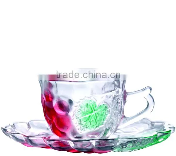 Leave pattern glass coffee tea cups and saucers
