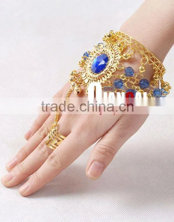 wholesale belly dance accessory bracelet with rings attached and big ruby (T010)