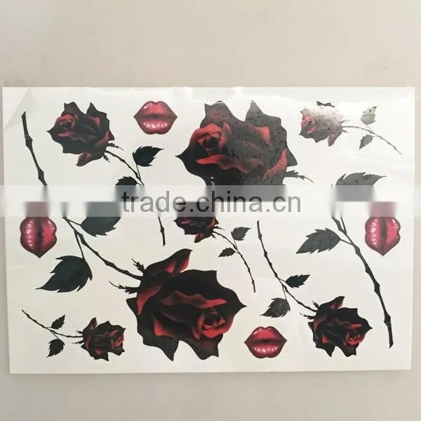 2016 New design high fashion waterproof Valentine's rose tattoo sticker
