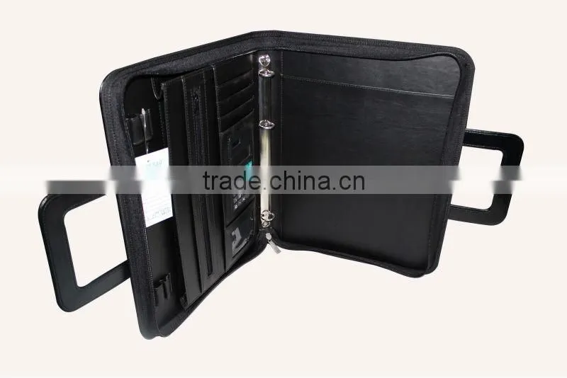Embossed business leather portfolio/folder with handle /notepad/penholder