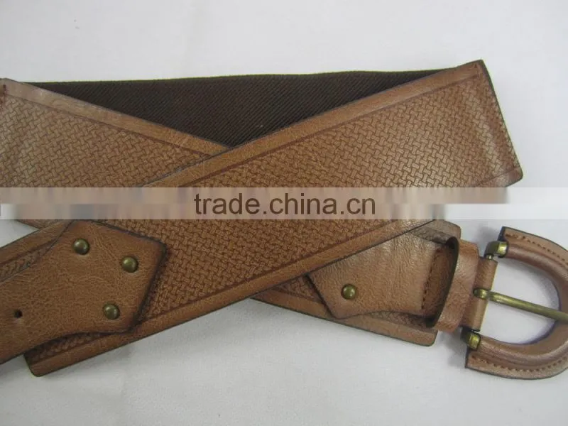 stamp design elastic PU with pin buckle waist belt for dress