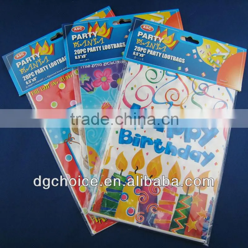 High density polyethylene colorful happy birthday plastic candy bag for kids