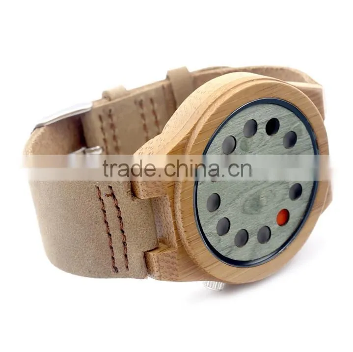China 100% genuine leather band watch Japan movement wood watch