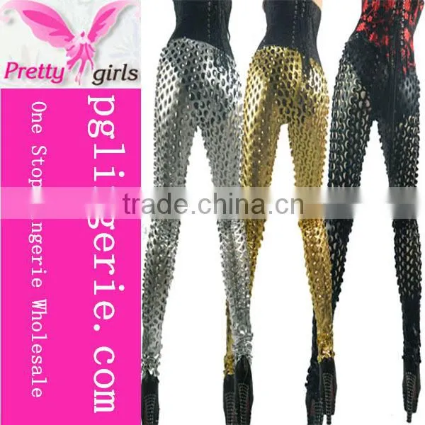 Newest fashion style pvc woman cheap silver leggings wholesale