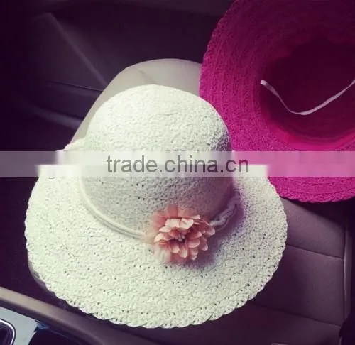 2016 wholesale ladies latest flower Sun hat made in China handmade cheaper original raffia straw hat