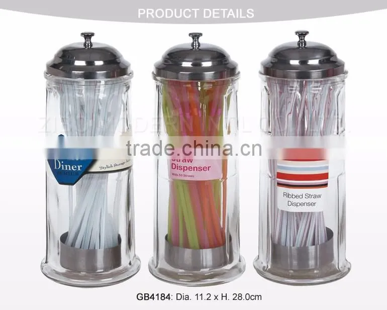 Wholesale glass drinking straw dispenser with stainless metal cover