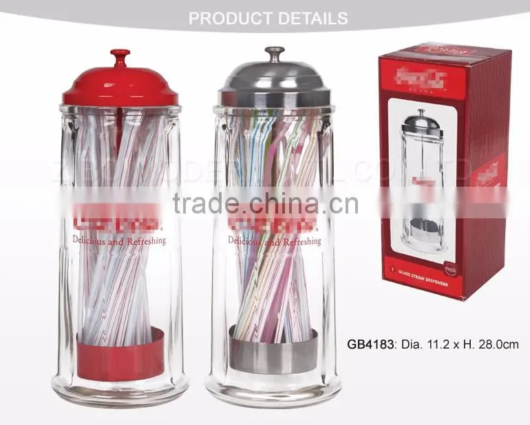 Wholesale clear glass body with stainless steel cap straw dispenser