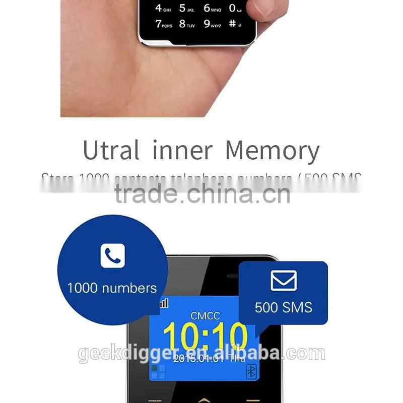Ultra Thin AIEK V5 Black Card Mobile Phone Pocket Mini Phone Touch Keyboard Quad-Band Multi-languages
