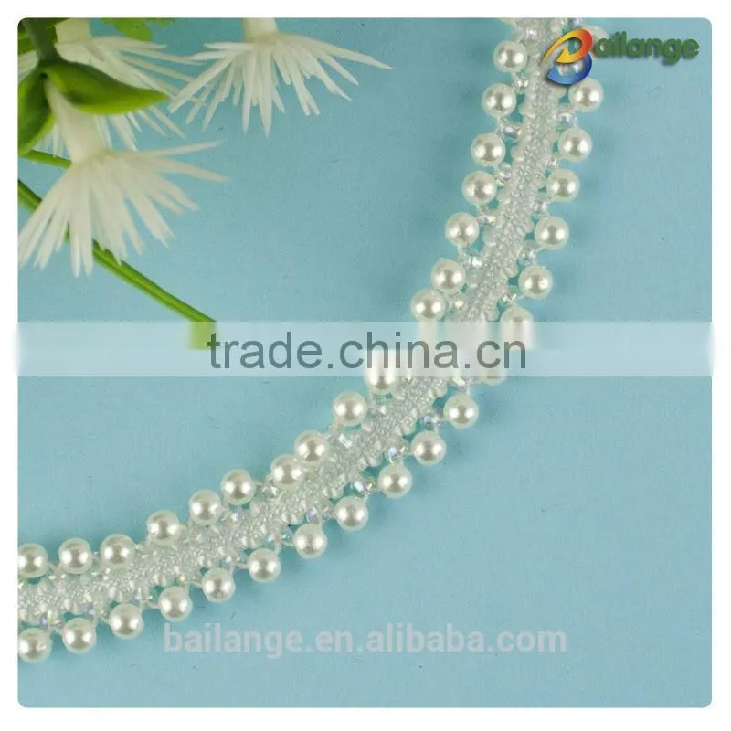 African latest design garment voile lace for pearl beaded trimming for bridal accessory