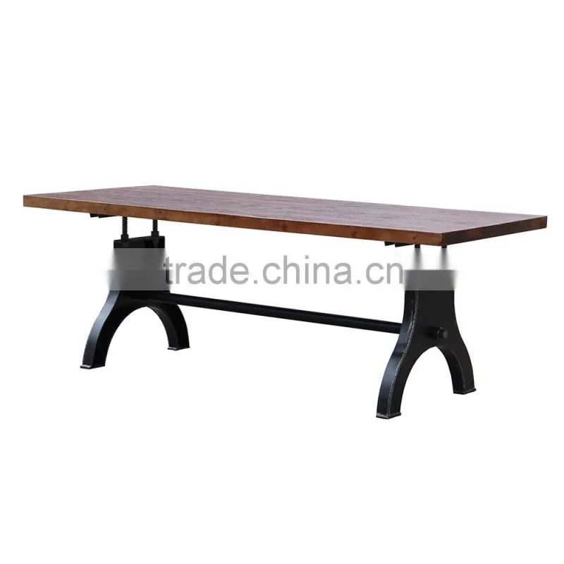 Adjustable height wooden dining table with metal legs