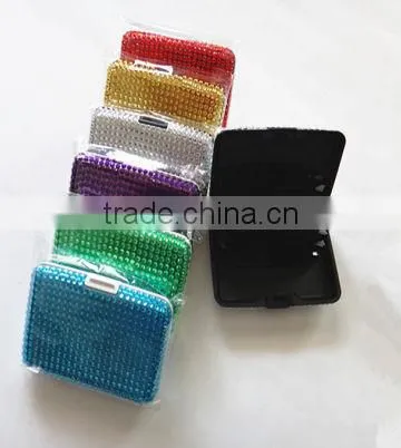 crystal aluminum credit card holder with rhinestone,plastic credit card case