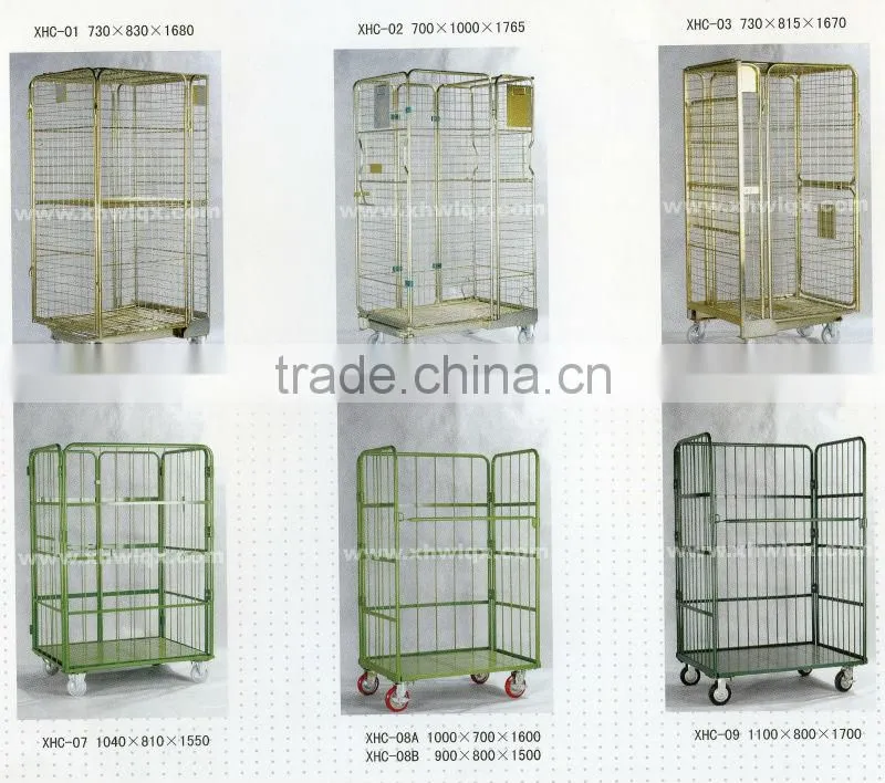 steel folding storage rolling cart/collapsible roll trolley