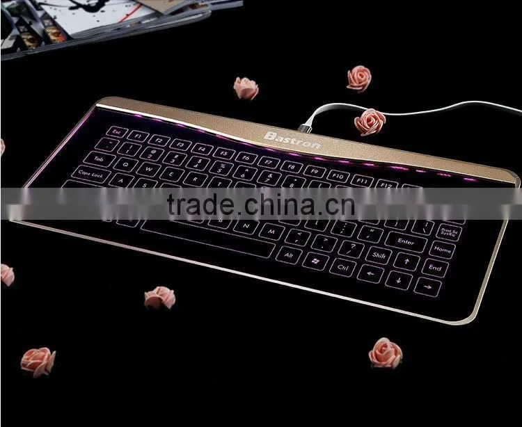 Newest Fashion Glass Touch LED Backlit Universal Wired Keyboard Transparent Glass LED Touch Keyboard