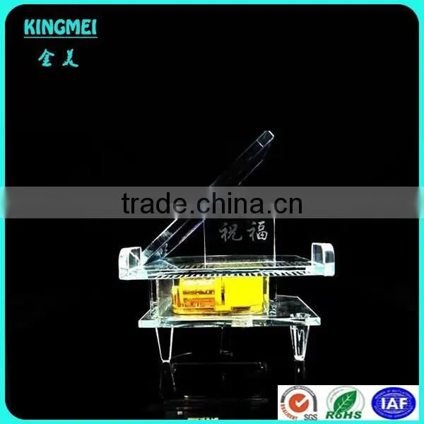 Custom wholesale clear crystal piano 3D laser piano music box gift
