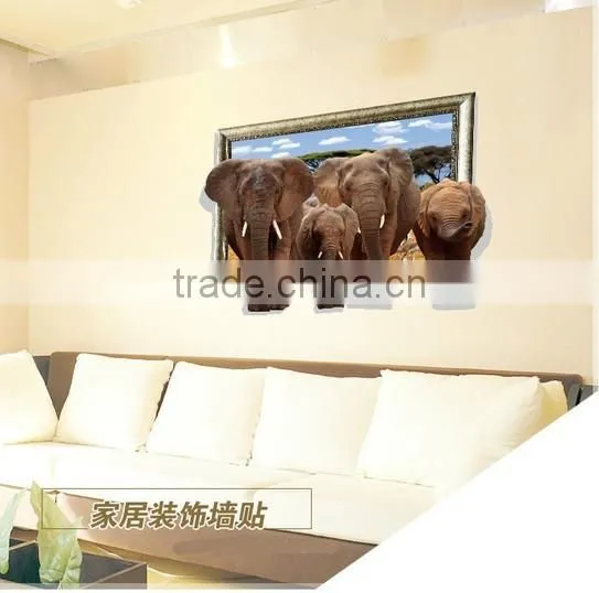 Interesting 3D Elephant Wall Sticker for kids , Removable Real Elephant Wall Sticker