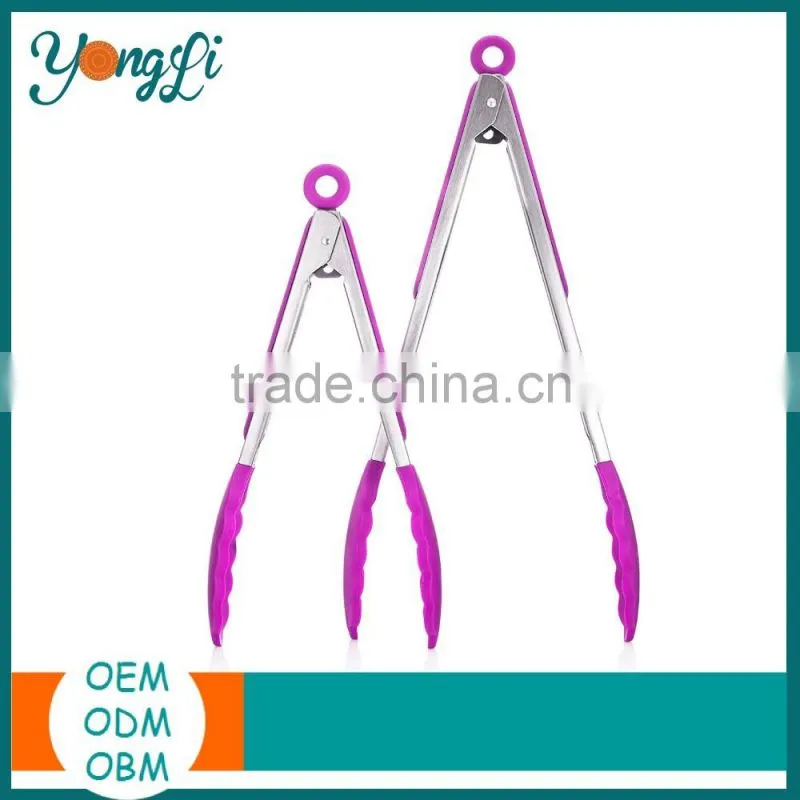 Silicone Stainless Steel Tong Set - BBQ Salad Bread Serving Tongs Kitchen Cooking Tools