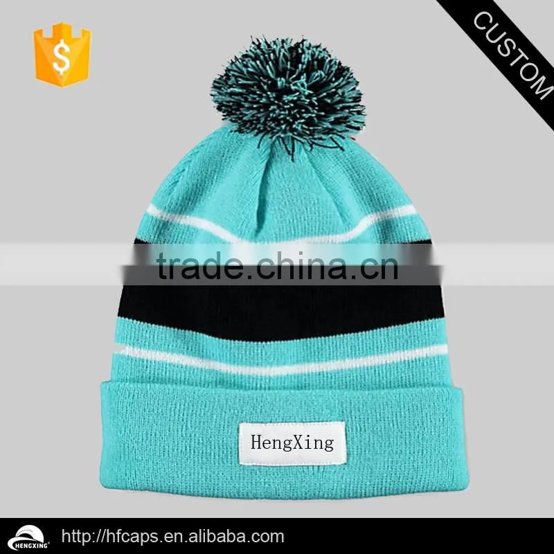 Cheap Fold Up Custom Pom Pom Winter Men's Beanie Hat / Beanie Hat With Embroidery And Jacquard Logo