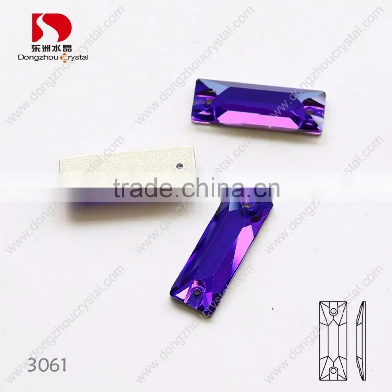 Dongzhou purple 277 rectangle flat back sew on k5 crystal stones
