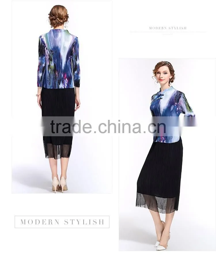 Chinese ink and wash panting double buttons for women folding dress