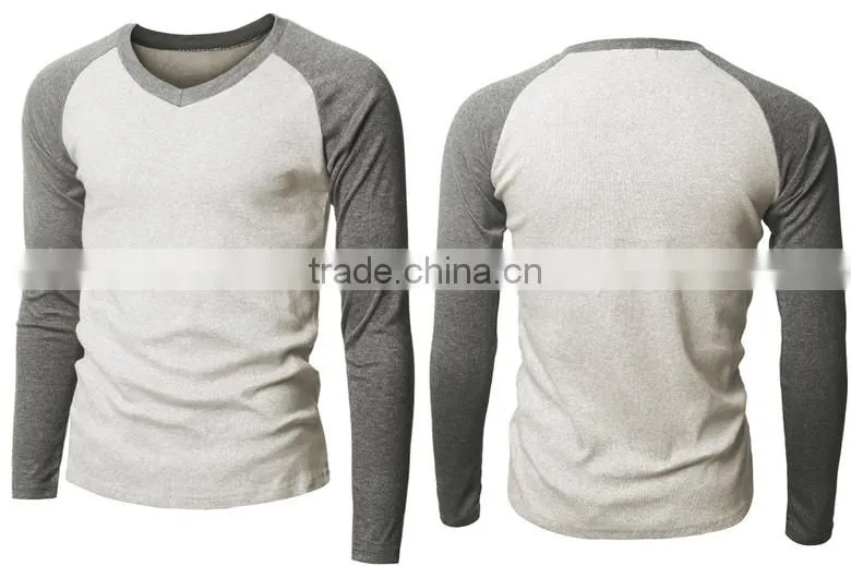 Long sleeves Men 100% v neck tshirt