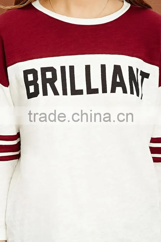 Custom print two clolors stitching 3/4 sleeve baseball t shirt