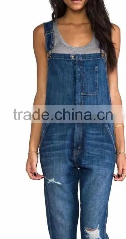 Runwaylover EY0635P Hot Sale 2017 Ladies Fashion Hole Denim Overalls