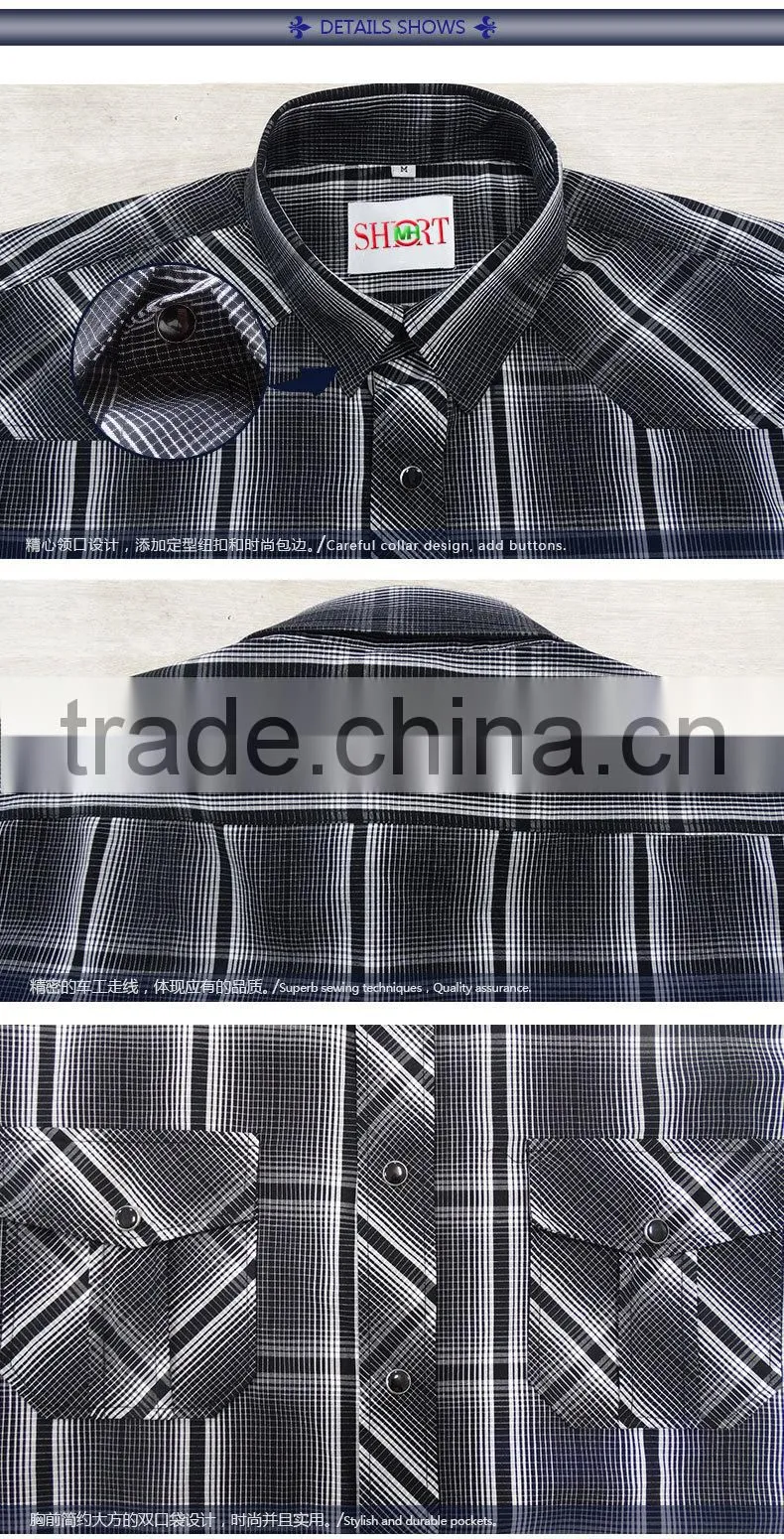 new design short sleeve check men shirts