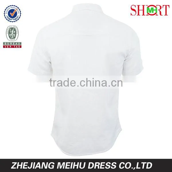 2016 Linen Chambray Mens button down short sleeve casual shirt for summer