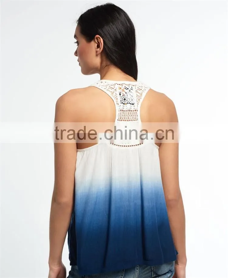 2017 Guangzhou Shandao New Summer Arrival Women Sleeveless Round Neck Lace Collar Crinkle Cotton Designer Casual Tops