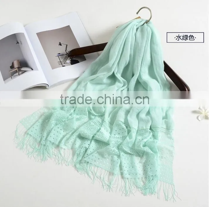 New fashion custom lash lace trimming viscose hijab scarf