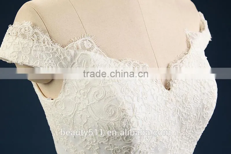 Wholesale 2017 Wedding dress Elegant A-line Sweetheart Cap Sleeve Tulle with lace wedding gown bridal dresses F106