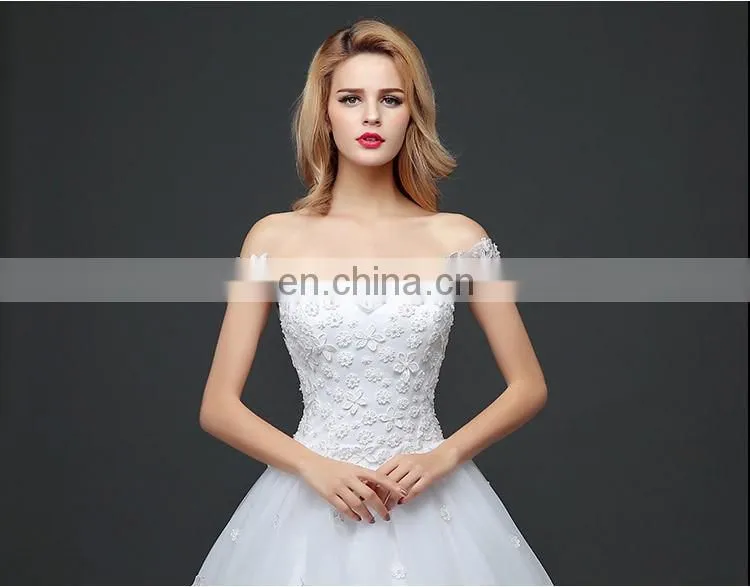 HS1610 Latest Applique Off Shoulder Long Train Bridal Gown Wedding Dress 2017