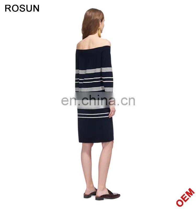 ROSUN factory OEM elegant strip knitted sweater dress wholesale